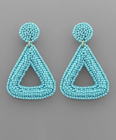 Beaded Triangle Frame Earrings - Blue