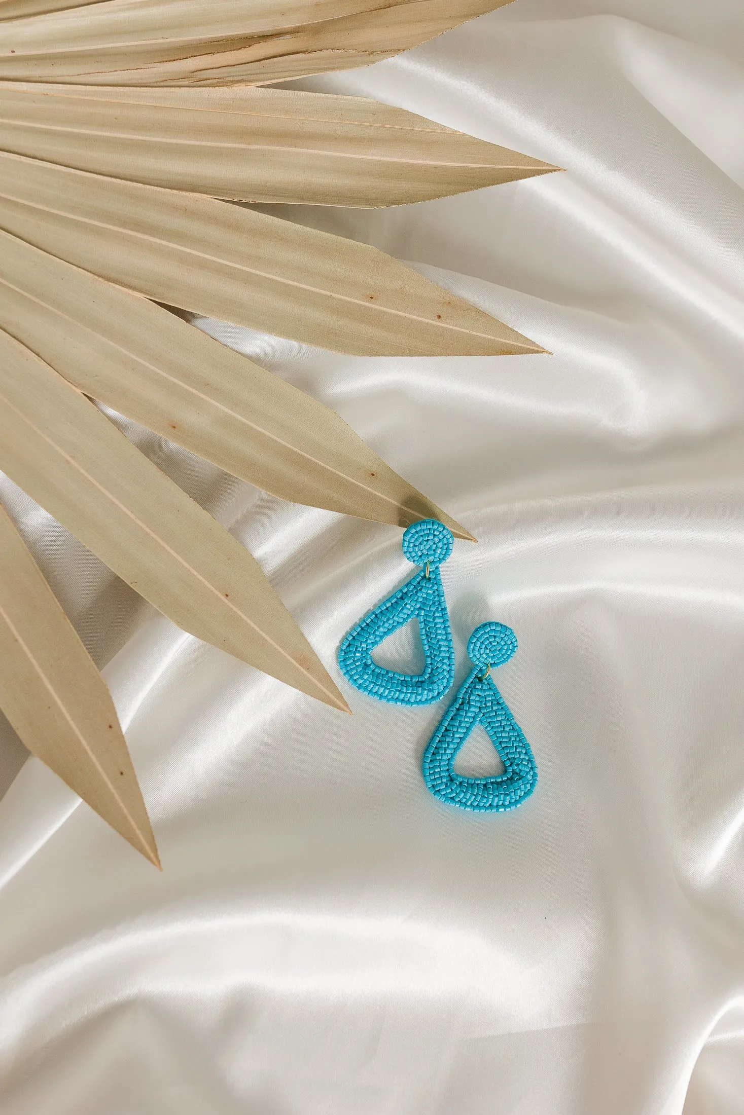 Beaded Triangle Frame Earrings - Blue