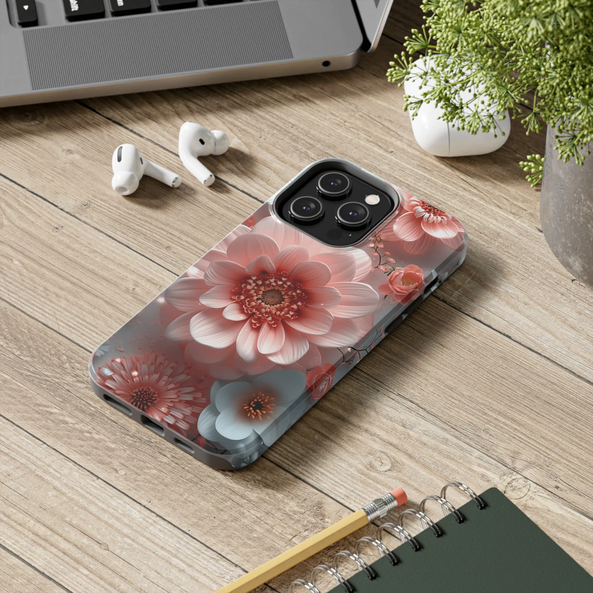 Beautiful 3D Pink & White Floral Design Tough Phone Case.