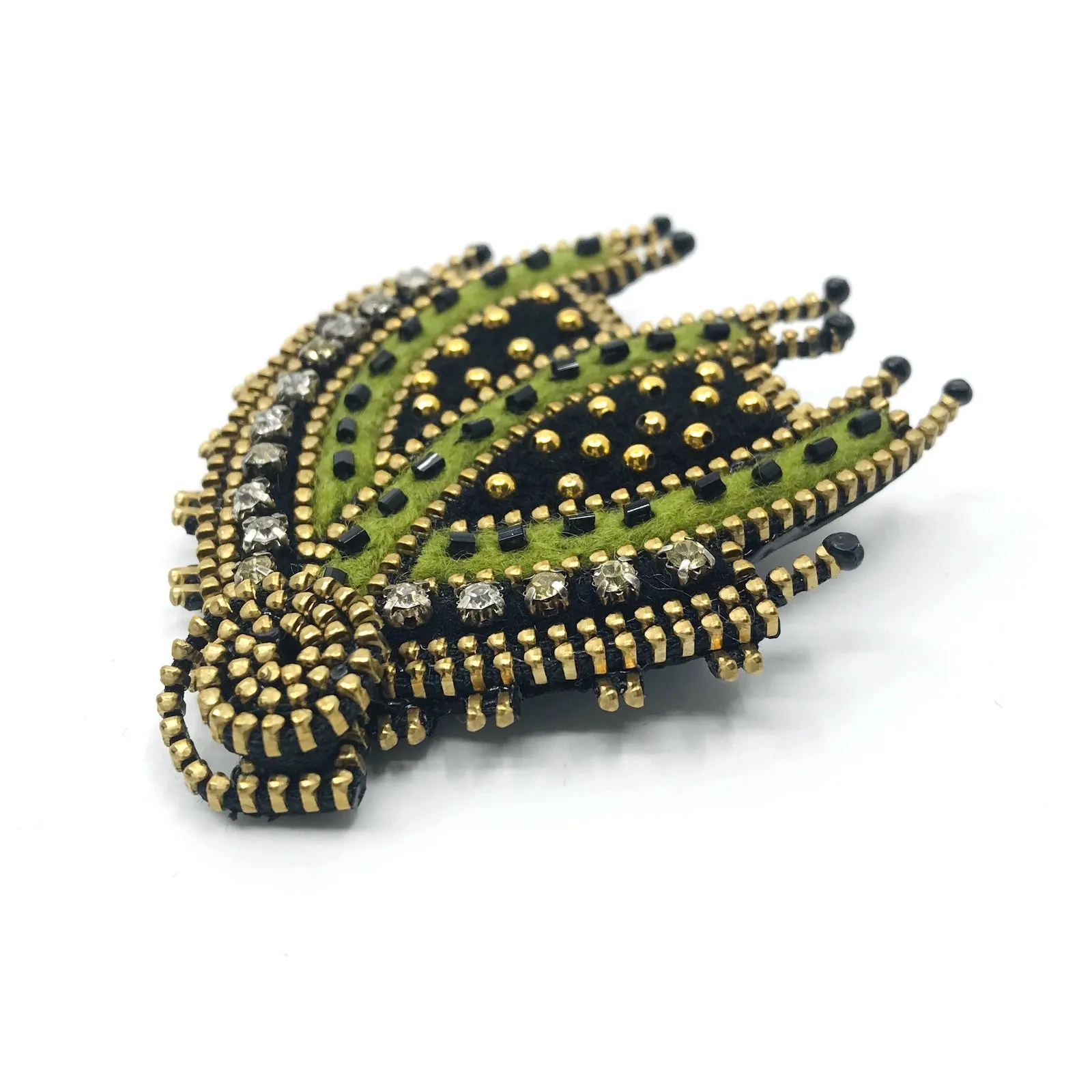 Black & Green Flare Mixed Media Brooch by Odile Gova