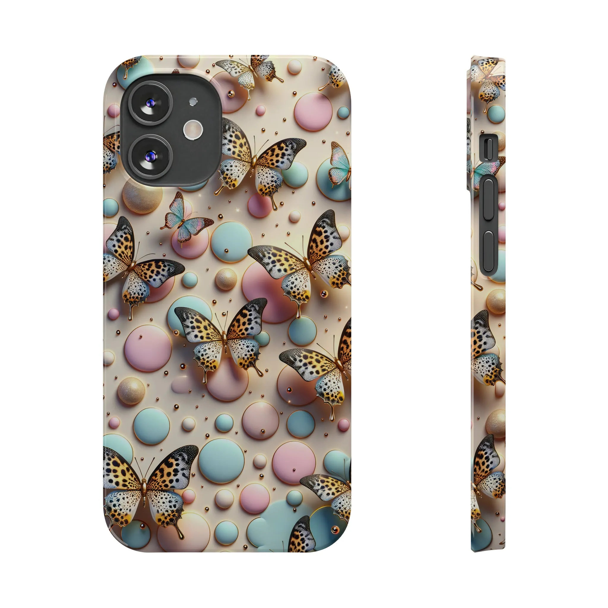 Butterflies and Polka Dots Design Sleek Elegance Wireless-Charging Compatible Phone Case Slim Phone Case compatible with over 20 iphone models