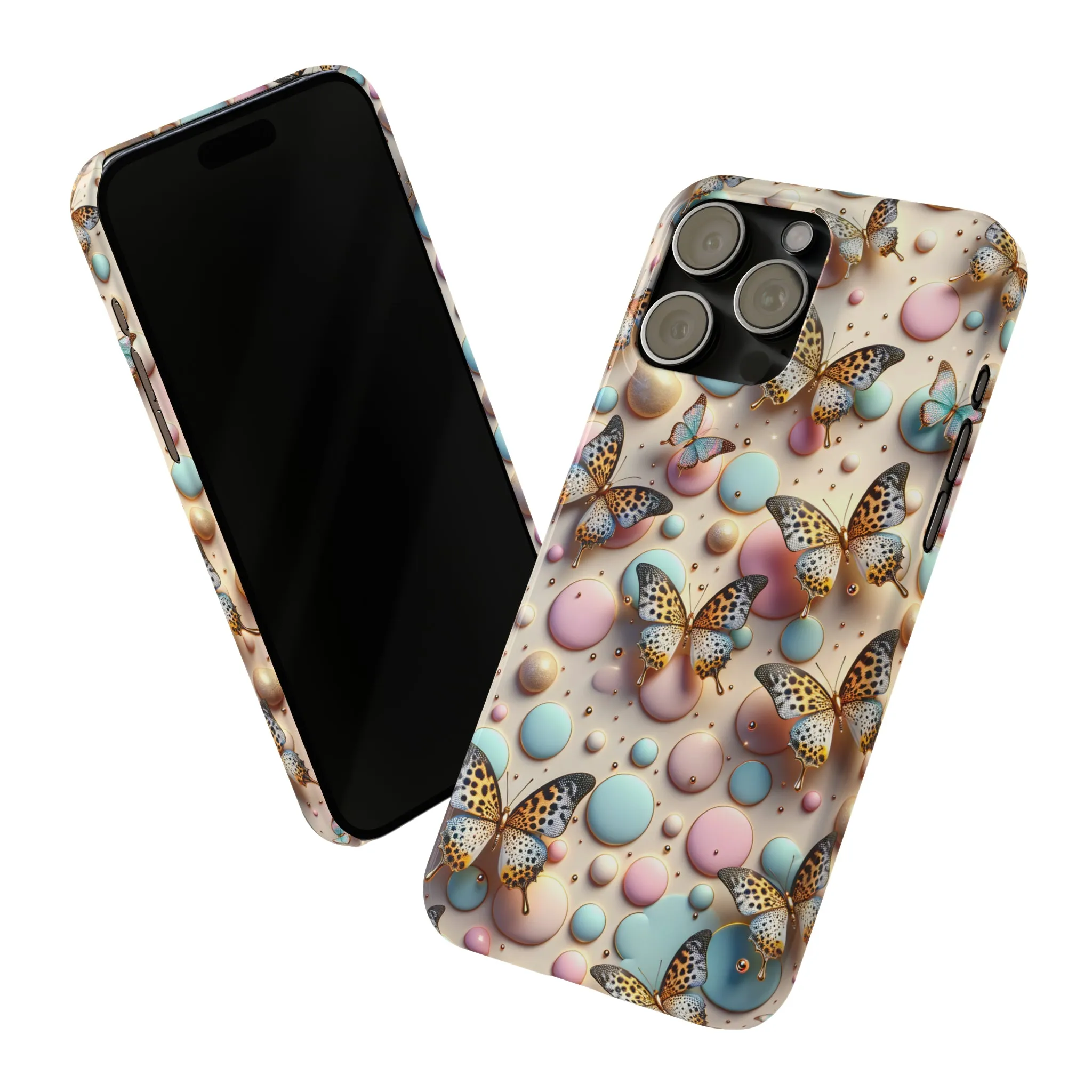 Butterflies and Polka Dots Design Sleek Elegance Wireless-Charging Compatible Phone Case Slim Phone Case compatible with over 20 iphone models