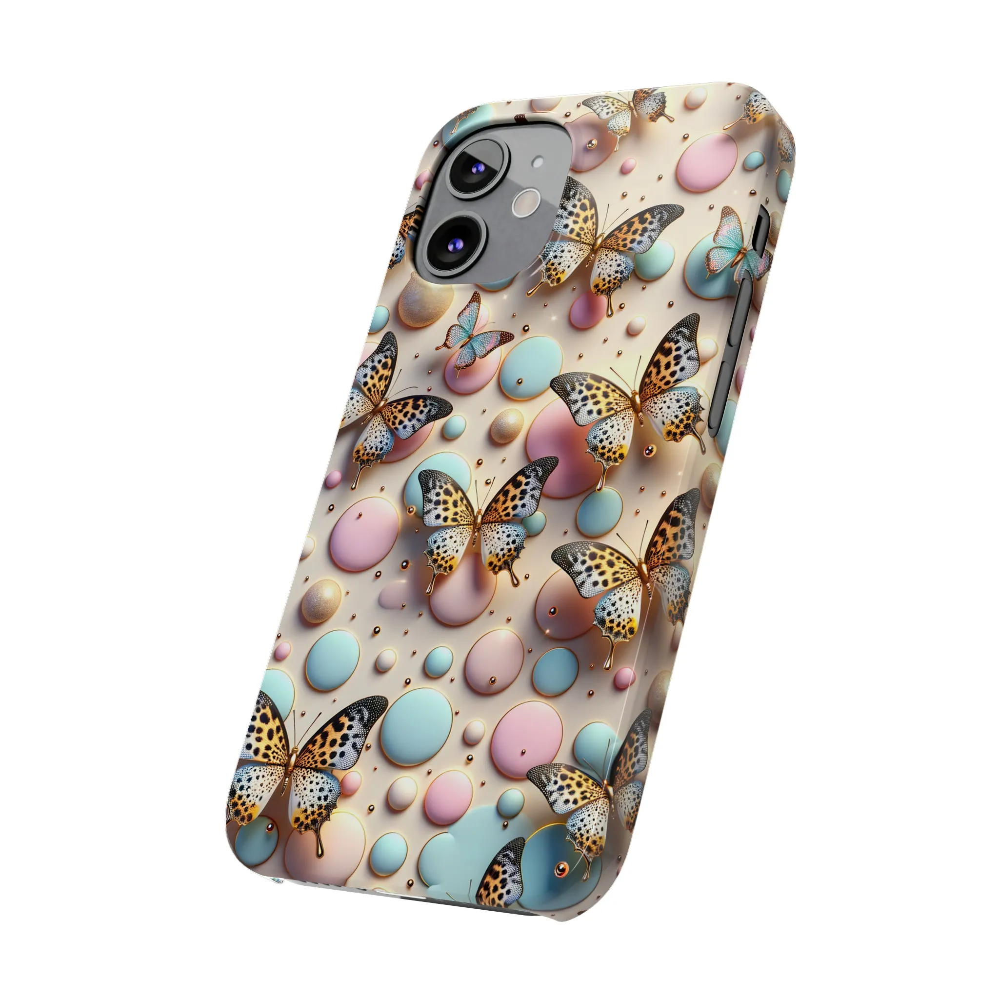 Butterflies and Polka Dots Design Sleek Elegance Wireless-Charging Compatible Phone Case Slim Phone Case compatible with over 20 iphone models