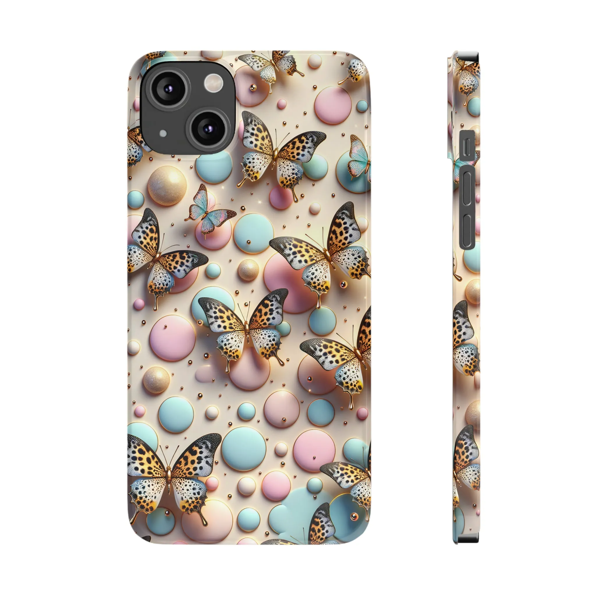 Butterflies and Polka Dots Design Sleek Elegance Wireless-Charging Compatible Phone Case Slim Phone Case compatible with over 20 iphone models