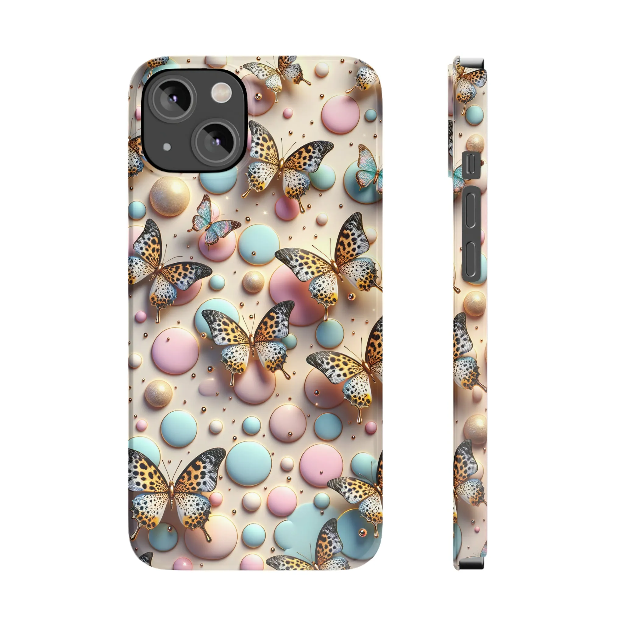 Butterflies and Polka Dots Design Sleek Elegance Wireless-Charging Compatible Phone Case Slim Phone Case compatible with over 20 iphone models