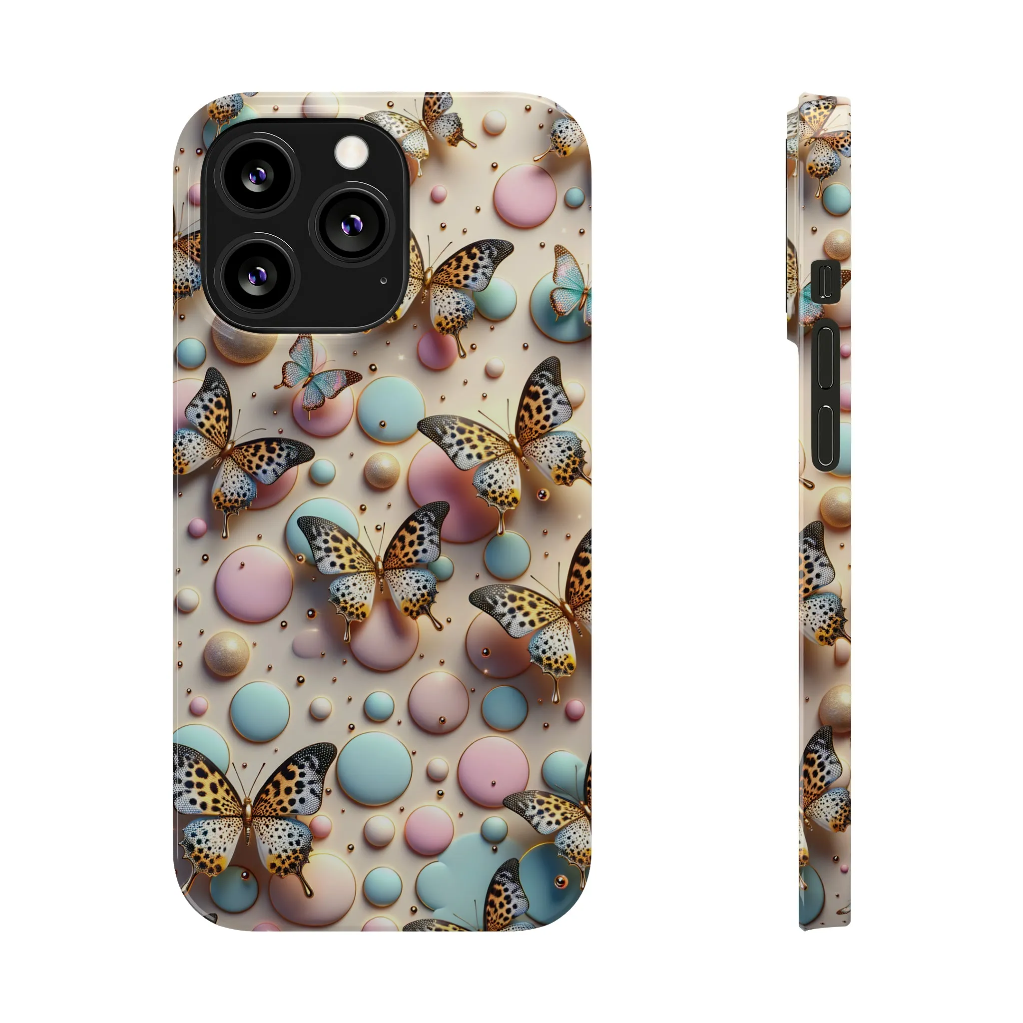 Butterflies and Polka Dots Design Sleek Elegance Wireless-Charging Compatible Phone Case Slim Phone Case compatible with over 20 iphone models