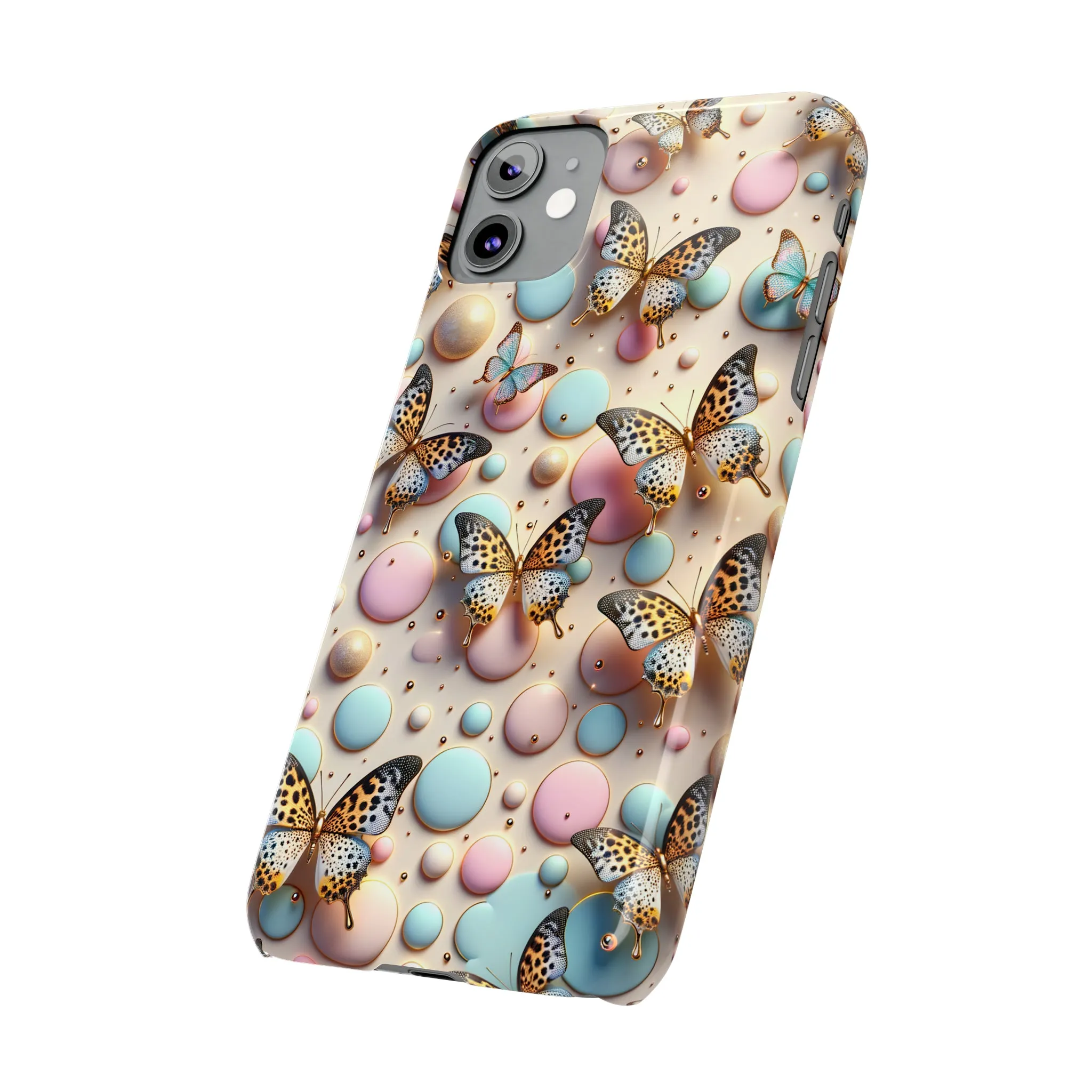 Butterflies and Polka Dots Design Sleek Elegance Wireless-Charging Compatible Phone Case Slim Phone Case compatible with over 20 iphone models