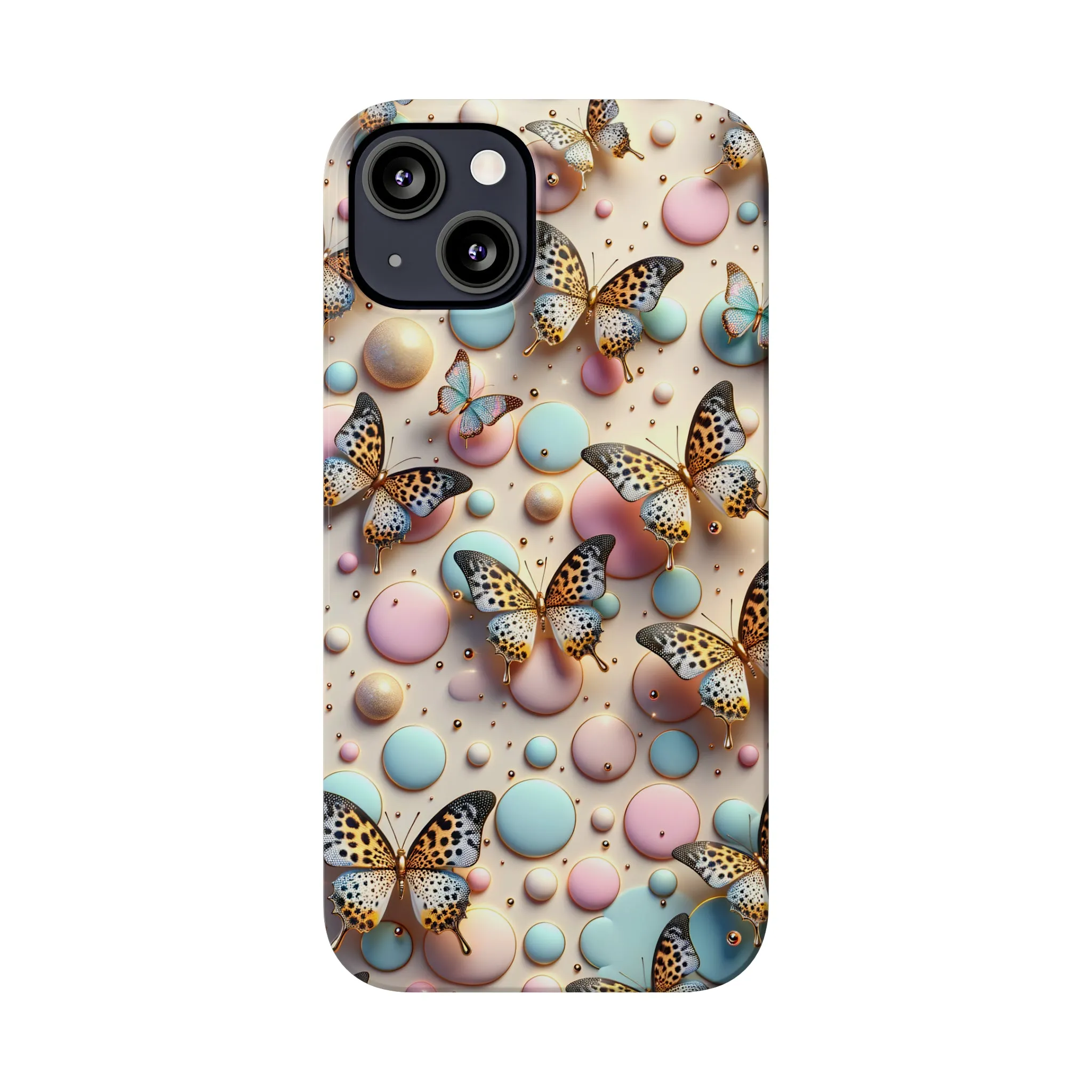 Butterflies and Polka Dots Design Sleek Elegance Wireless-Charging Compatible Phone Case Slim Phone Case compatible with over 20 iphone models