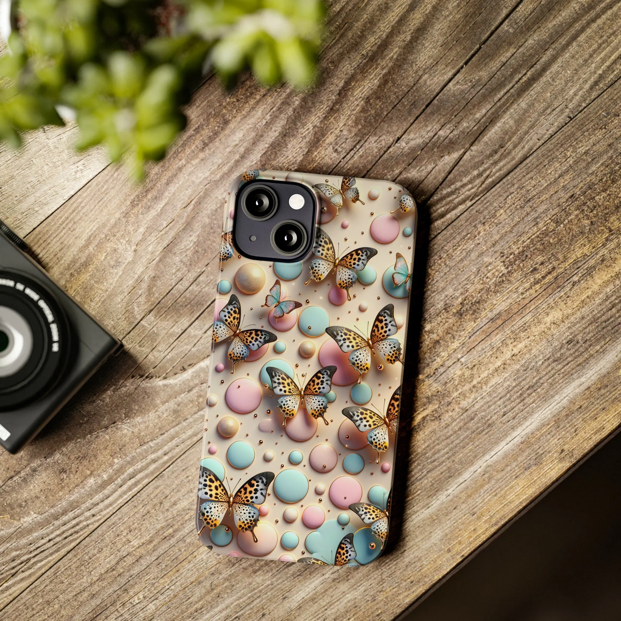 Butterflies and Polka Dots Design Sleek Elegance Wireless-Charging Compatible Phone Case Slim Phone Case compatible with over 20 iphone models