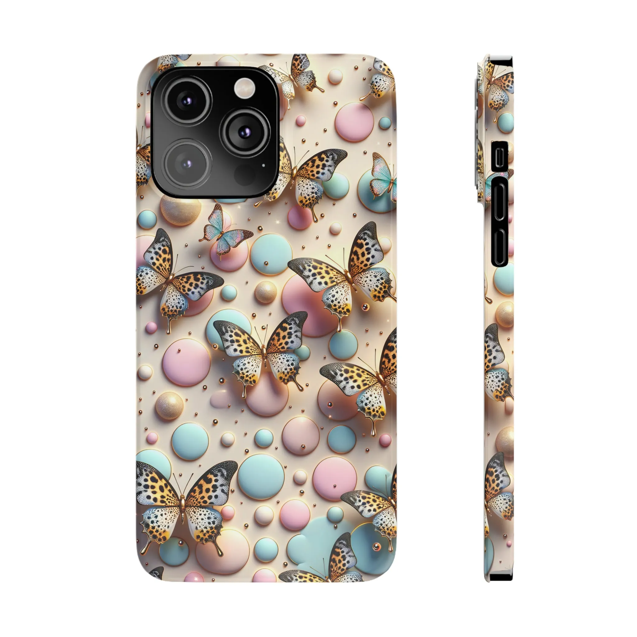 Butterflies and Polka Dots Design Sleek Elegance Wireless-Charging Compatible Phone Case Slim Phone Case compatible with over 20 iphone models