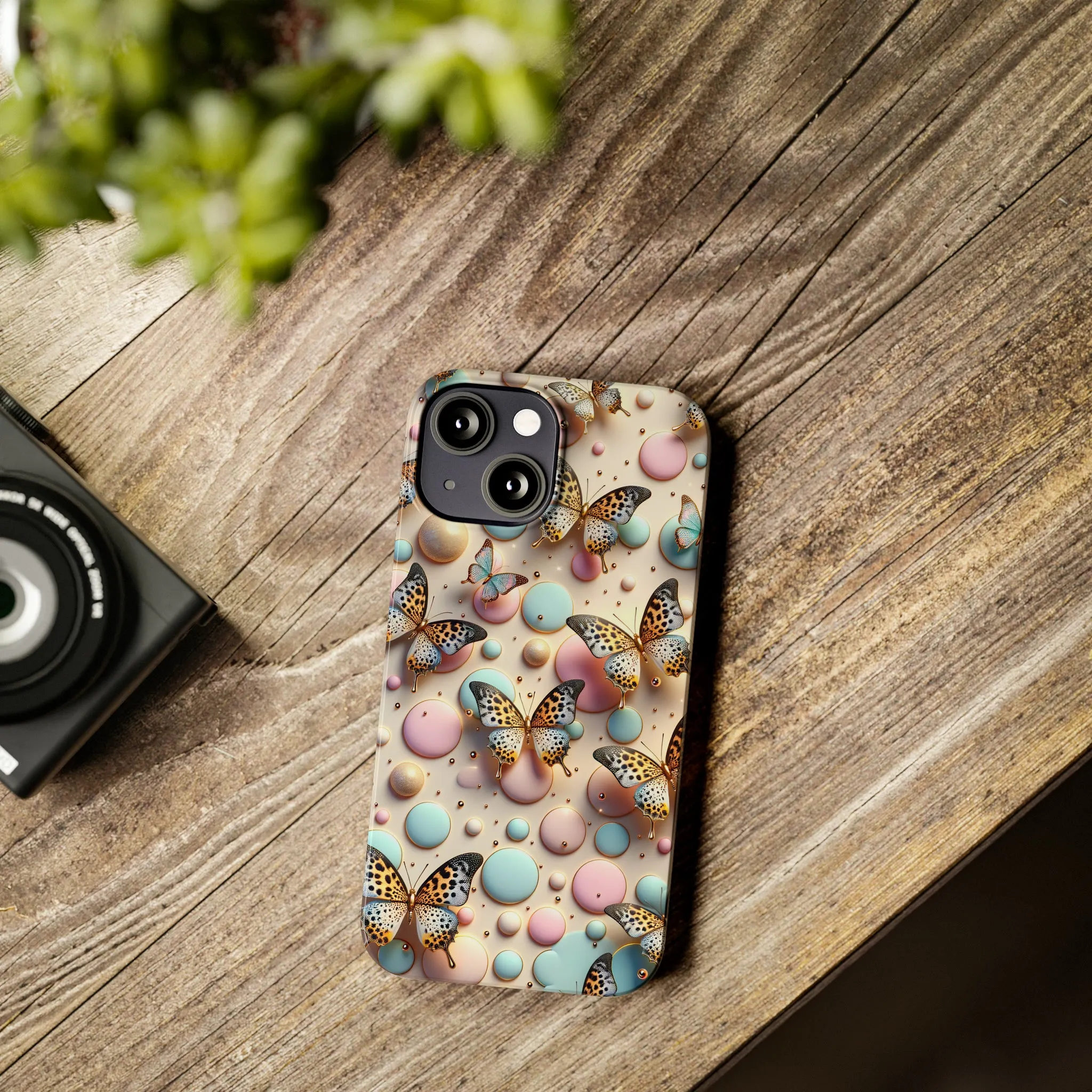 Butterflies and Polka Dots Design Sleek Elegance Wireless-Charging Compatible Phone Case Slim Phone Case compatible with over 20 iphone models