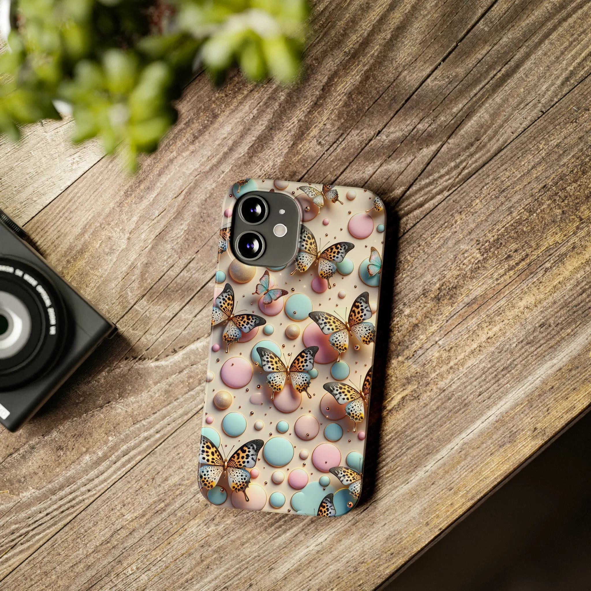 Butterflies and Polka Dots Design Sleek Elegance Wireless-Charging Compatible Phone Case Slim Phone Case compatible with over 20 iphone models