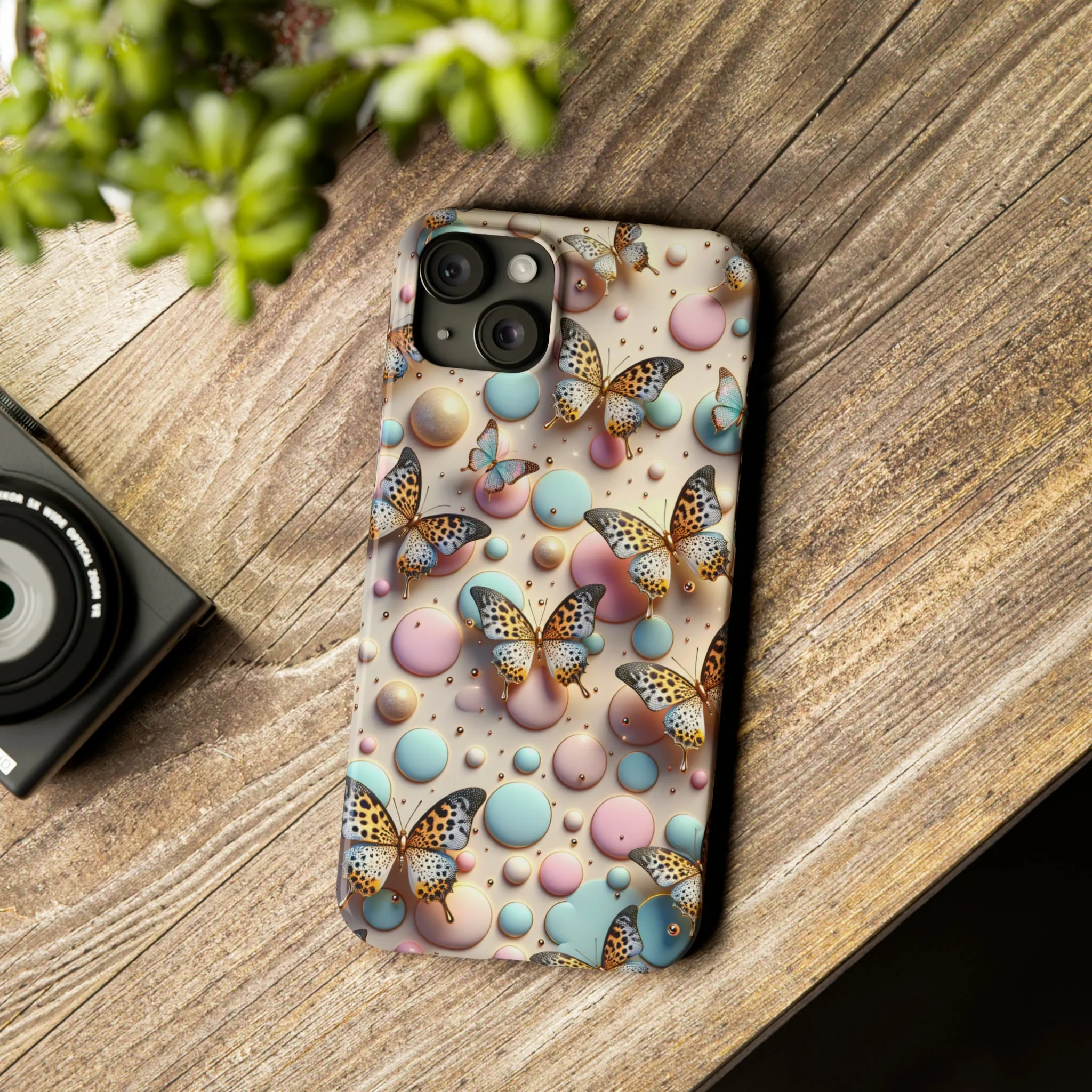 Butterflies and Polka Dots Design Sleek Elegance Wireless-Charging Compatible Phone Case Slim Phone Case compatible with over 20 iphone models