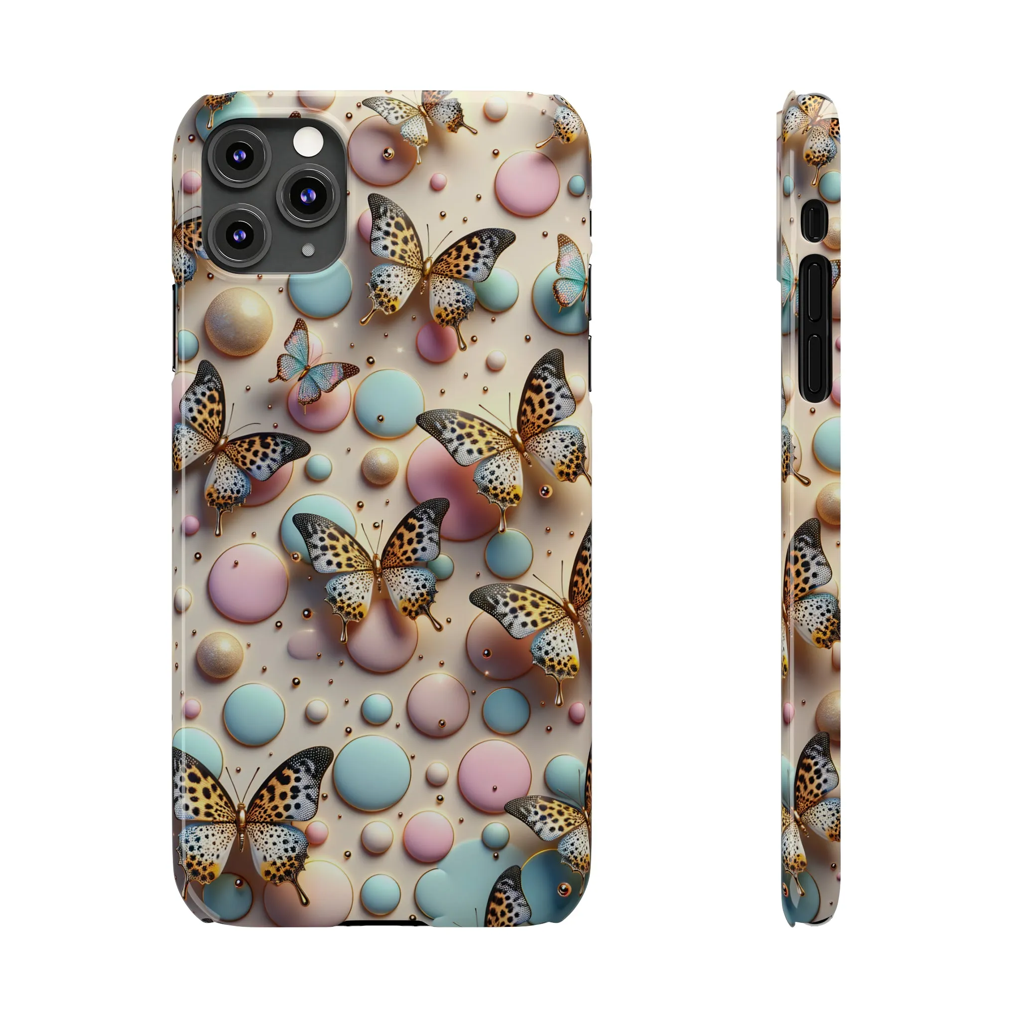 Butterflies and Polka Dots Design Sleek Elegance Wireless-Charging Compatible Phone Case Slim Phone Case compatible with over 20 iphone models