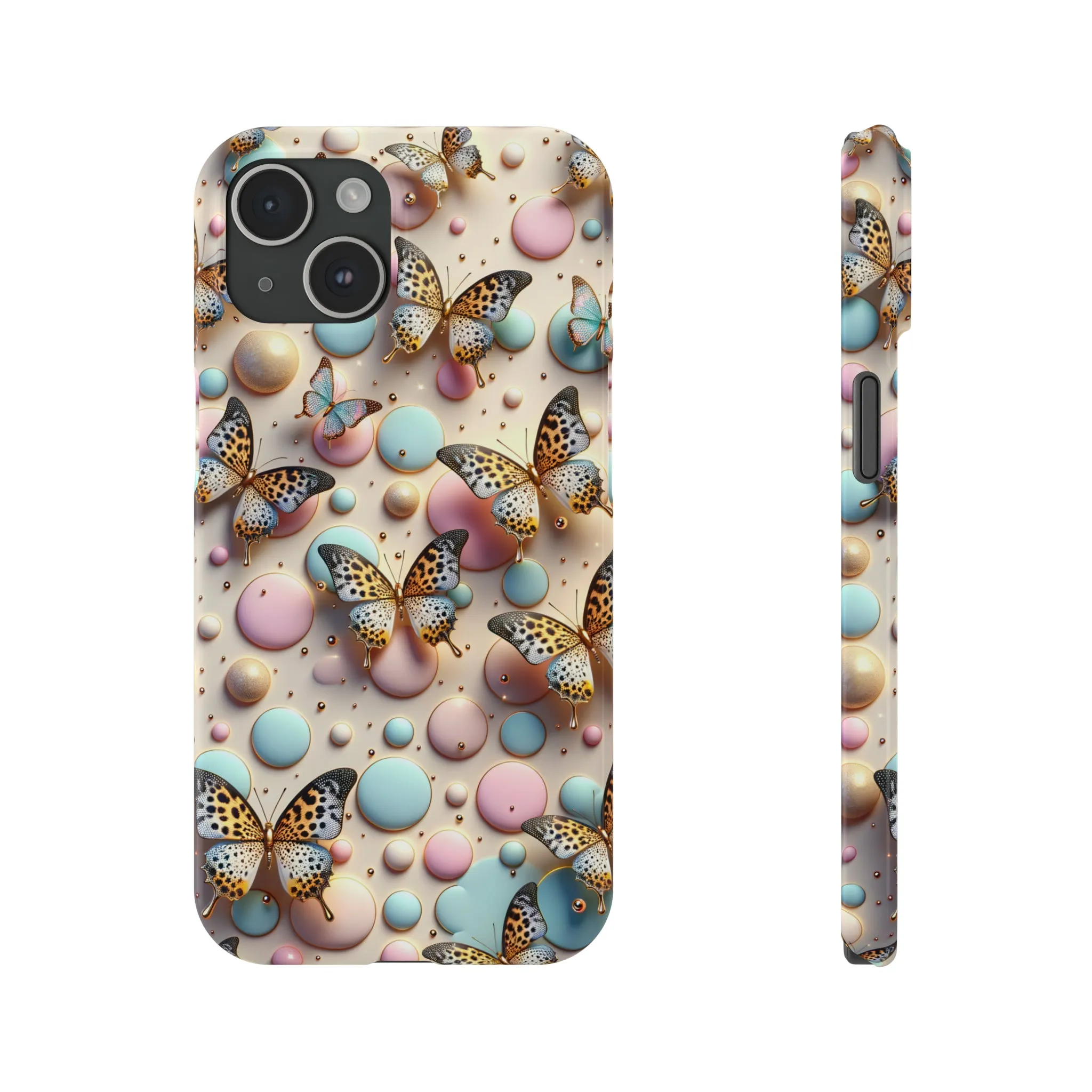 Butterflies and Polka Dots Design Sleek Elegance Wireless-Charging Compatible Phone Case Slim Phone Case compatible with over 20 iphone models