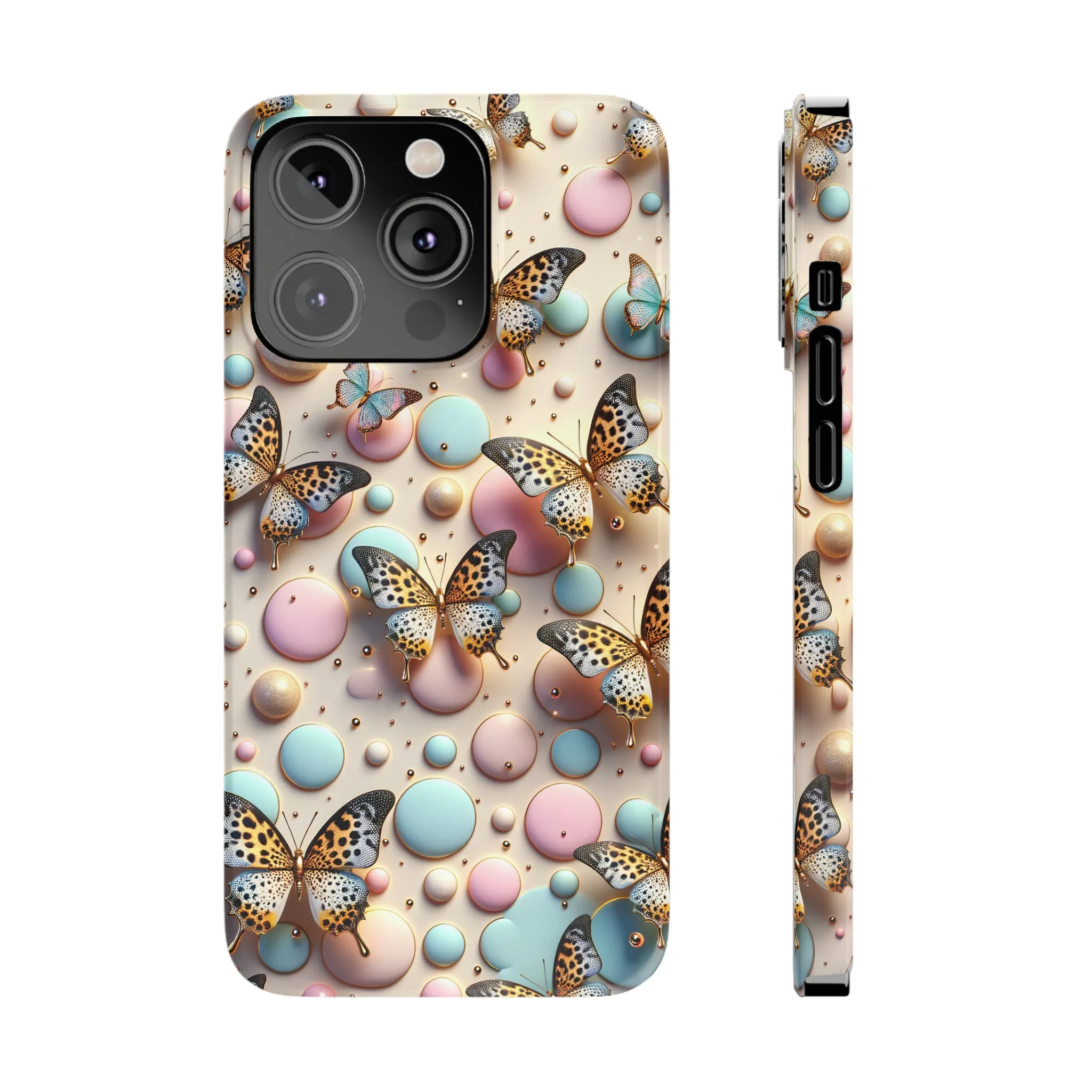 Butterflies and Polka Dots Design Sleek Elegance Wireless-Charging Compatible Phone Case Slim Phone Case compatible with over 20 iphone models