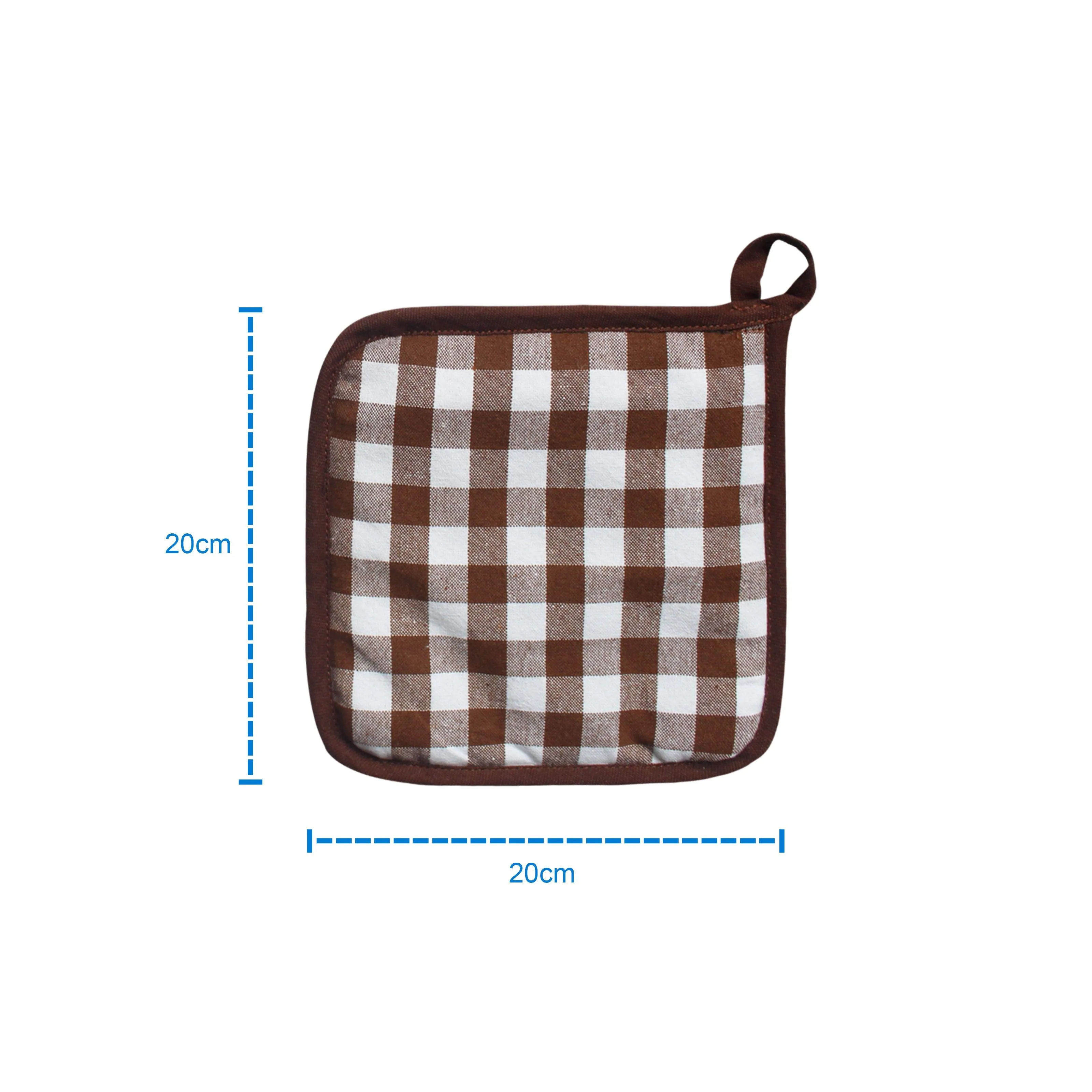 Cotton Gingham Check Brown Pot Holders Pack Of 3