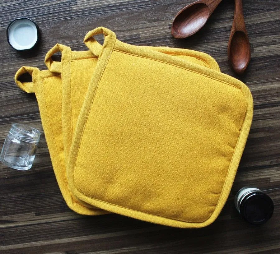 Cotton Solid Yellow Pot Holders Pack Of 3