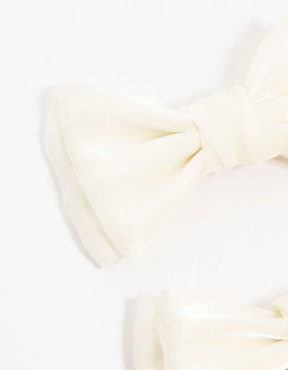 Cream Mini Fabric Bow Tie Hair Clips 2-Pack