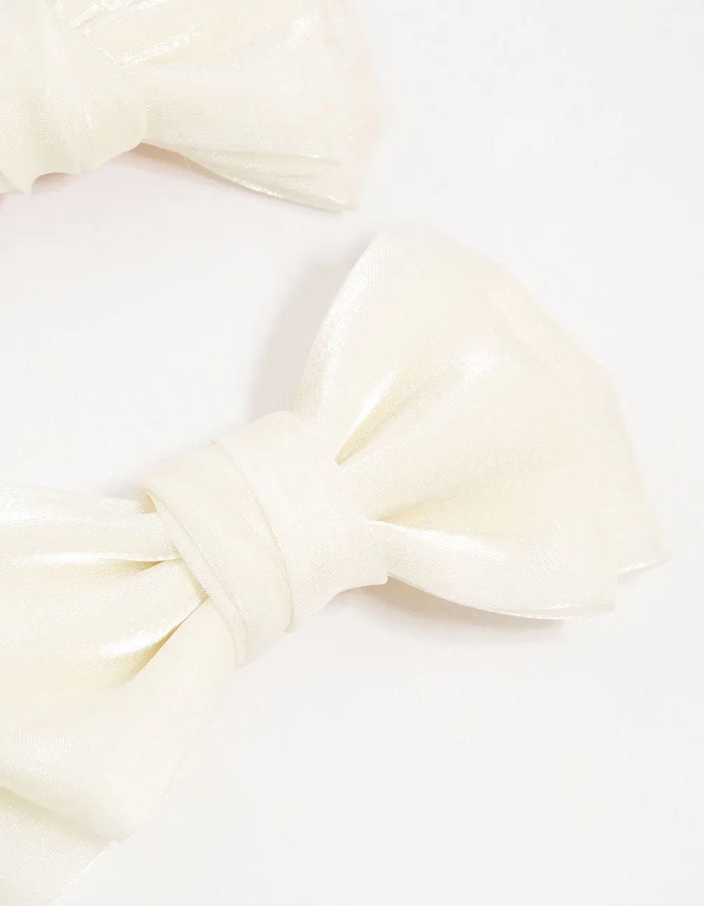 Cream Mini Fabric Bow Tie Hair Clips 2-Pack