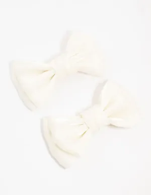 Cream Mini Fabric Bow Tie Hair Clips 2-Pack