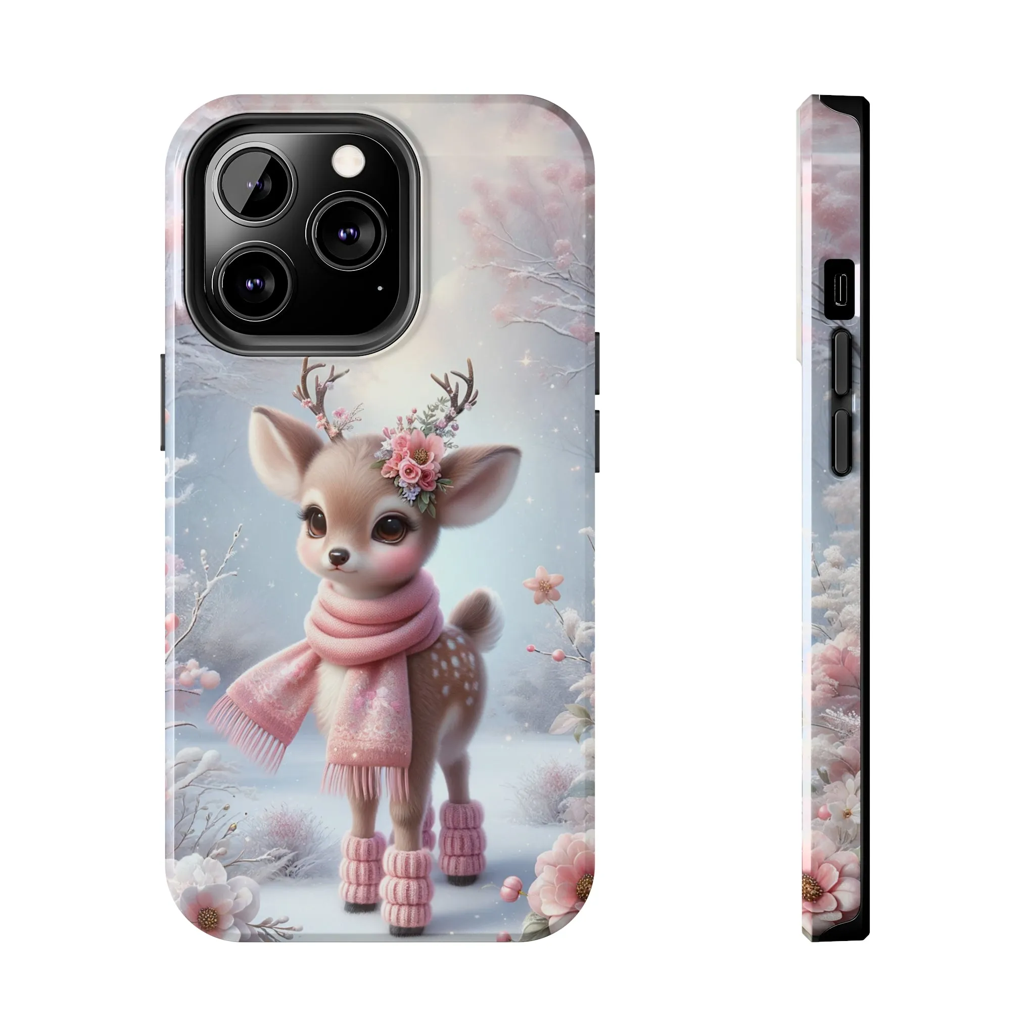 Cute Deer Winter Scene Pattern Design Tough Phone Case compatible with a large variety of iPhone models, Gift, Phone Case