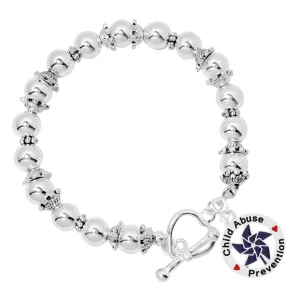 Dark Blue Pinwheel Charm Child Abuse Prevention Silver Beaded Bracelets