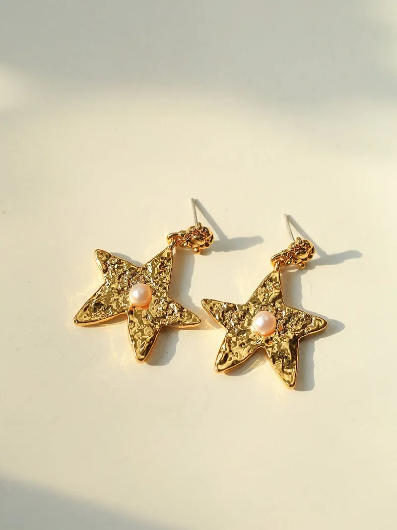 Dazzling Stars Pentagram Planet Element Earrings Gold