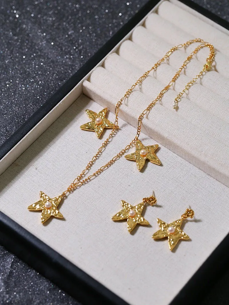 Dazzling Stars Pentagram Planet Element Earrings Gold