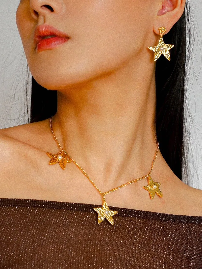 Dazzling Stars Pentagram Planet Element Earrings Gold