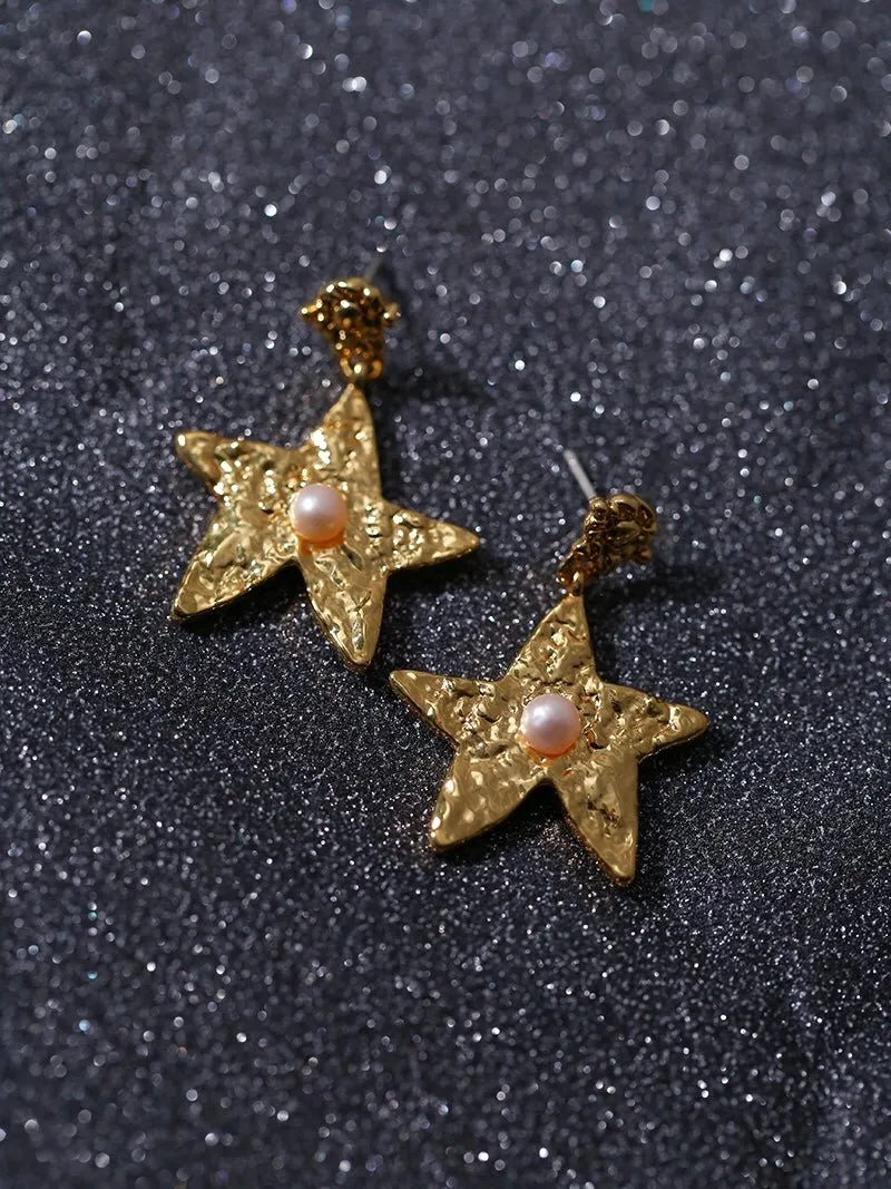 Dazzling Stars Pentagram Planet Element Earrings Gold