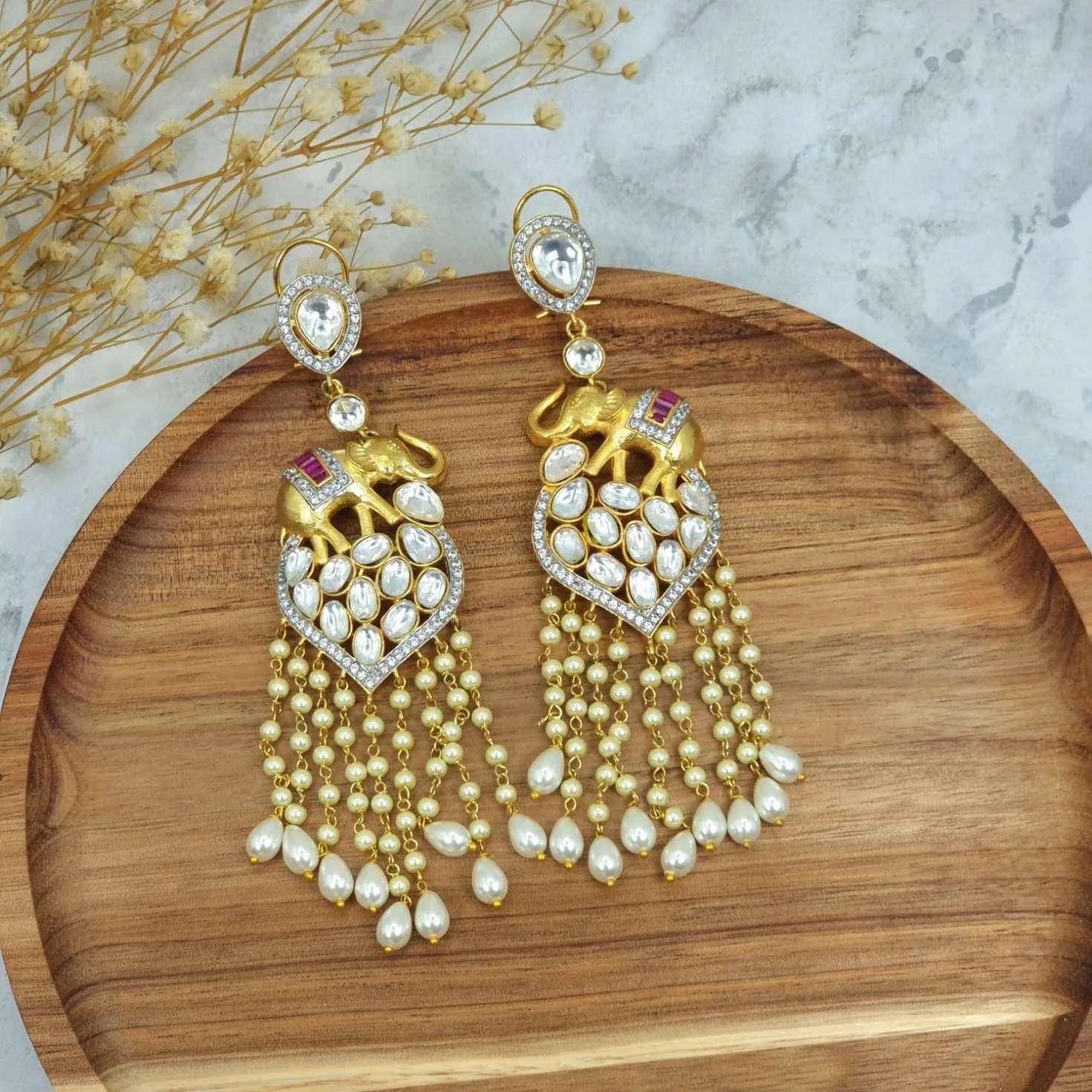 Devika Kundan Chain Drop Long Earrings