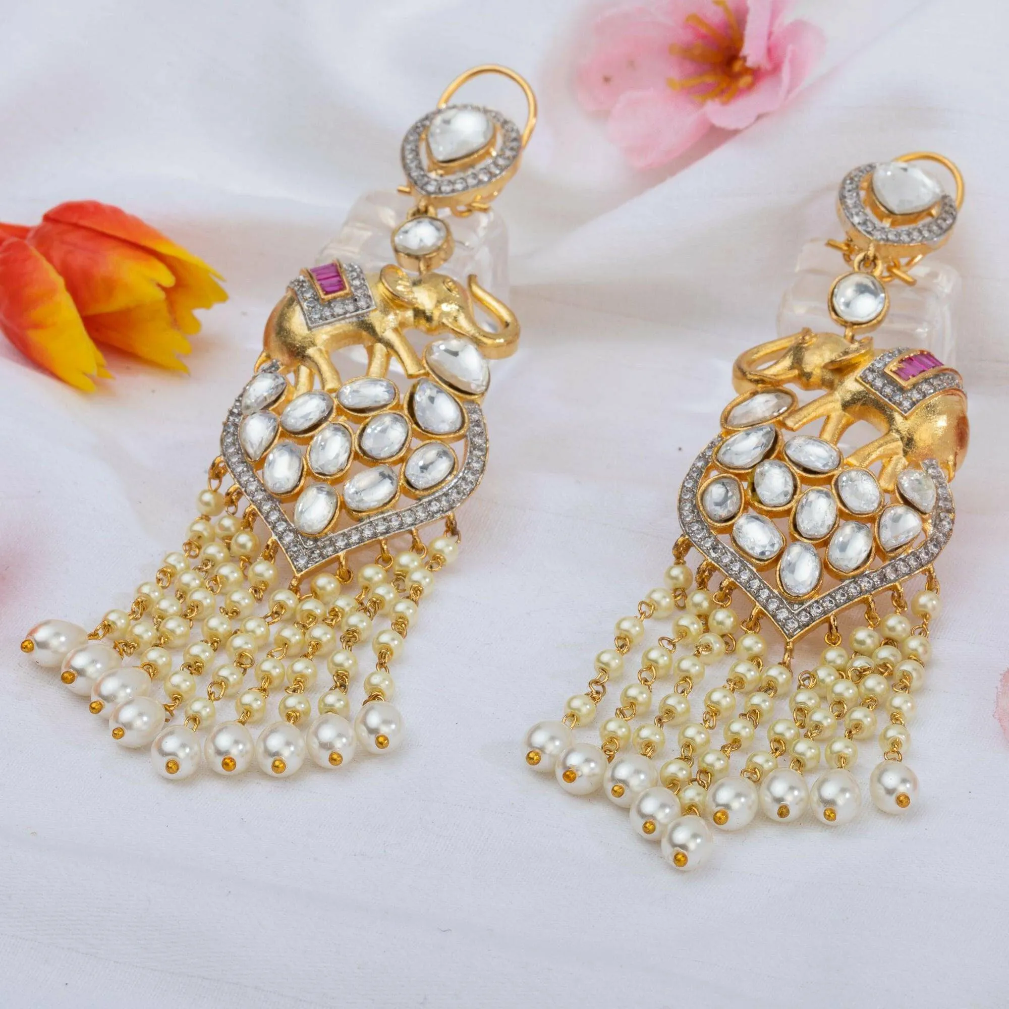 Devika Kundan Chain Drop Long Earrings