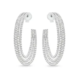 Diamond Triple Row Open Hoop Earrings