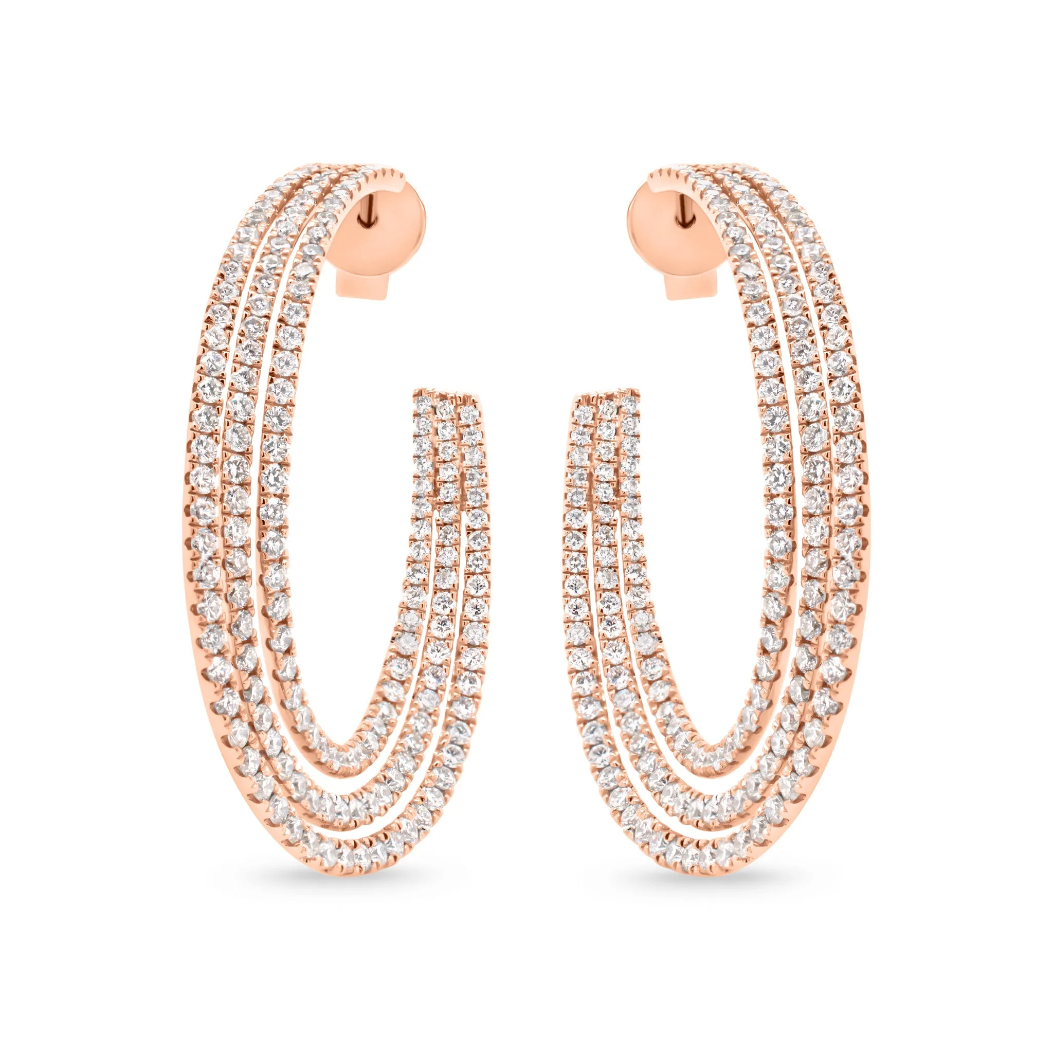 Diamond Triple Row Open Hoop Earrings