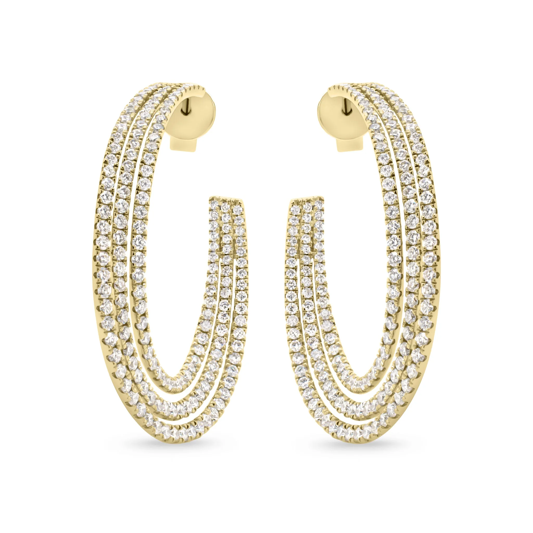 Diamond Triple Row Open Hoop Earrings