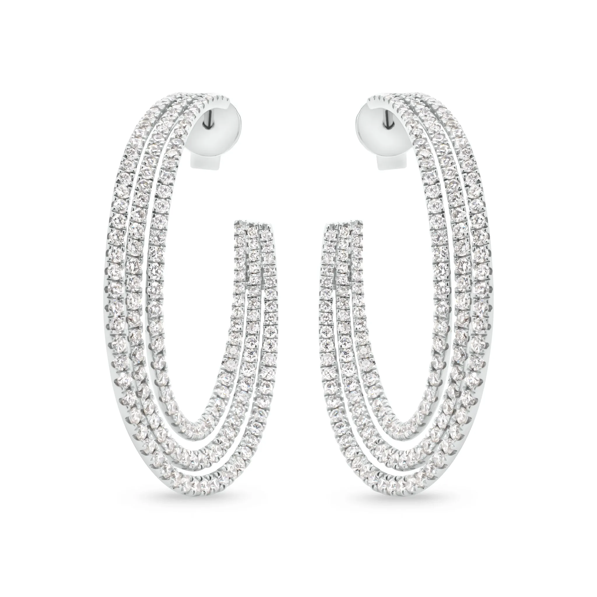 Diamond Triple Row Open Hoop Earrings