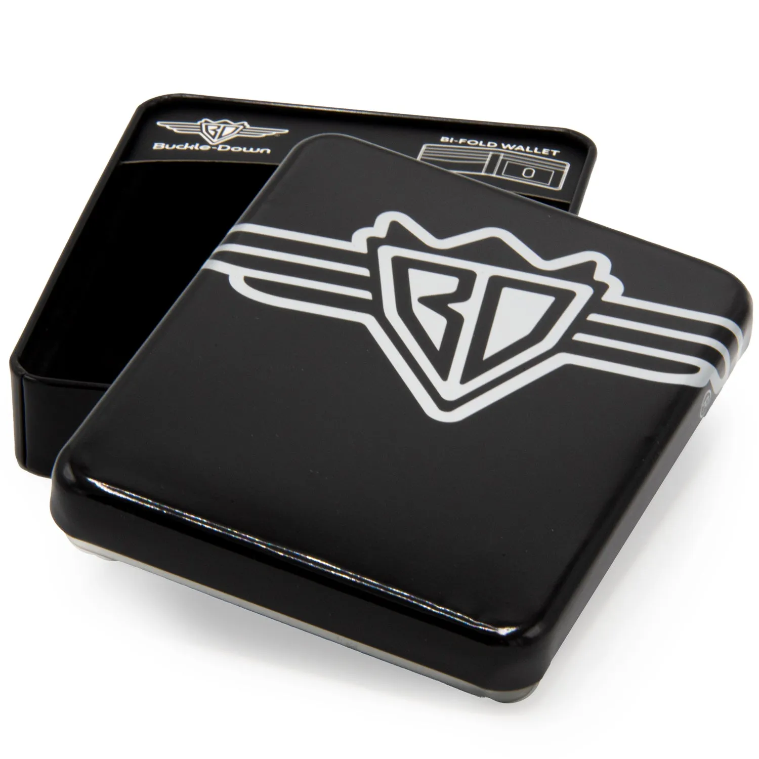 Display Box - Wallet Tin with Tray - Buckle-Down BD Wings Logo Black/Gray