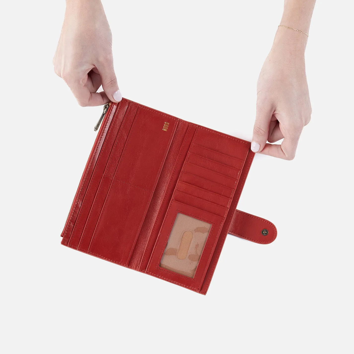 Dunn Continental Wallet In Polished Leather - Brick