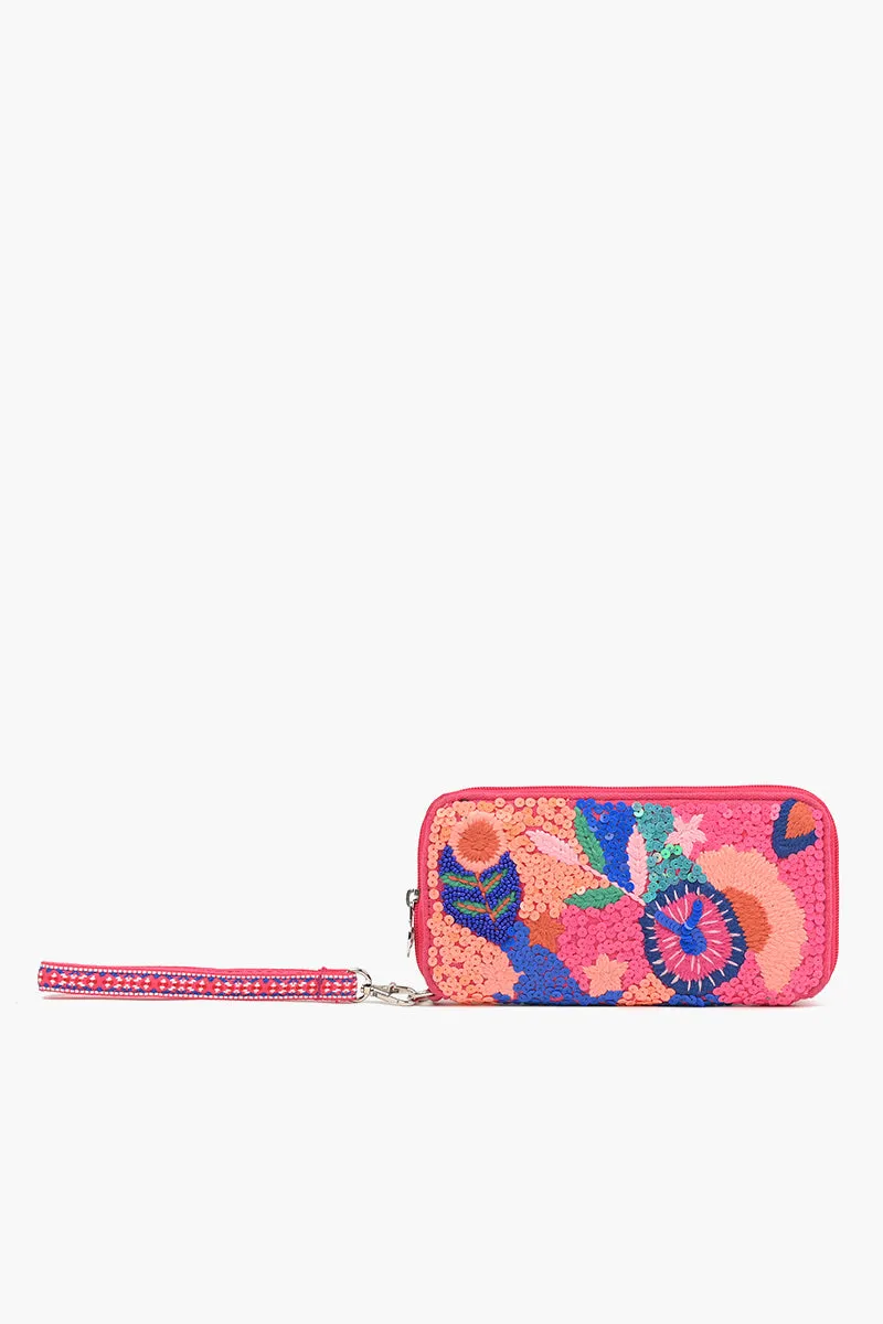 Embellished Wallet with wristlet-Palm Pink