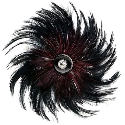 Feather Medallion Trim - Black & Burgundy with Glass Button  (Only One with Silver Dot Button Left!)