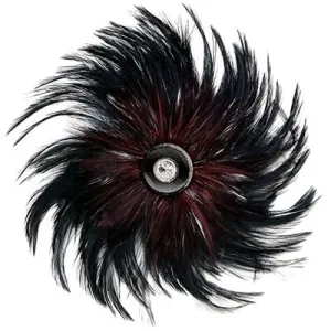 Feather Medallion Trim - Black & Burgundy with Glass Button (Only One with Silver Dot Button Left!)