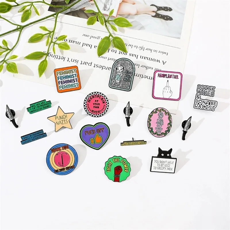 Feminist Theme Golden M Badge Personality English Letter Brooch Collar Pin Clothes Shoes And Hats Accessories