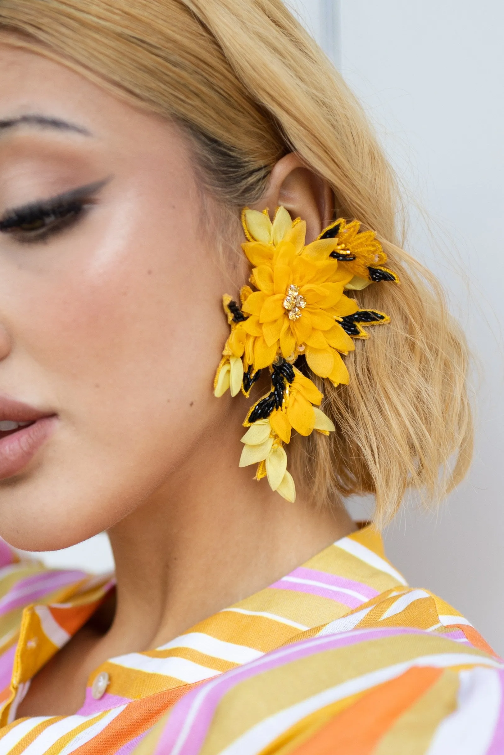 Garden Party Yellow Hand Embroidered Statement Earrings