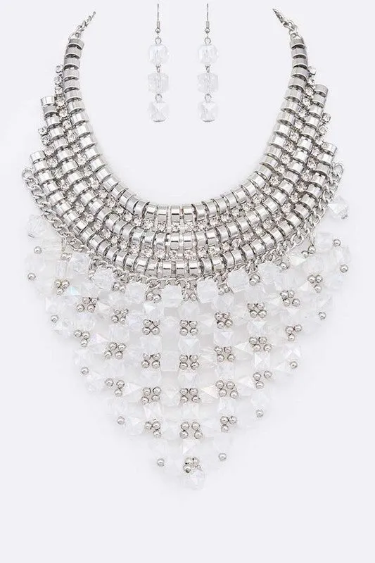 Glass Bib Statement Necklace Set