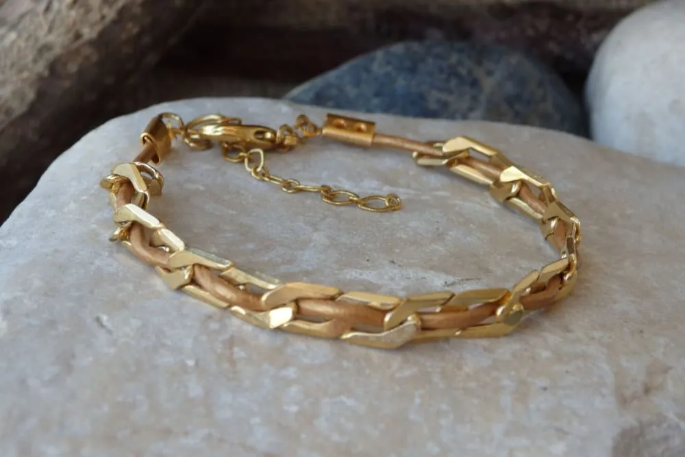 Gold leather bracelet