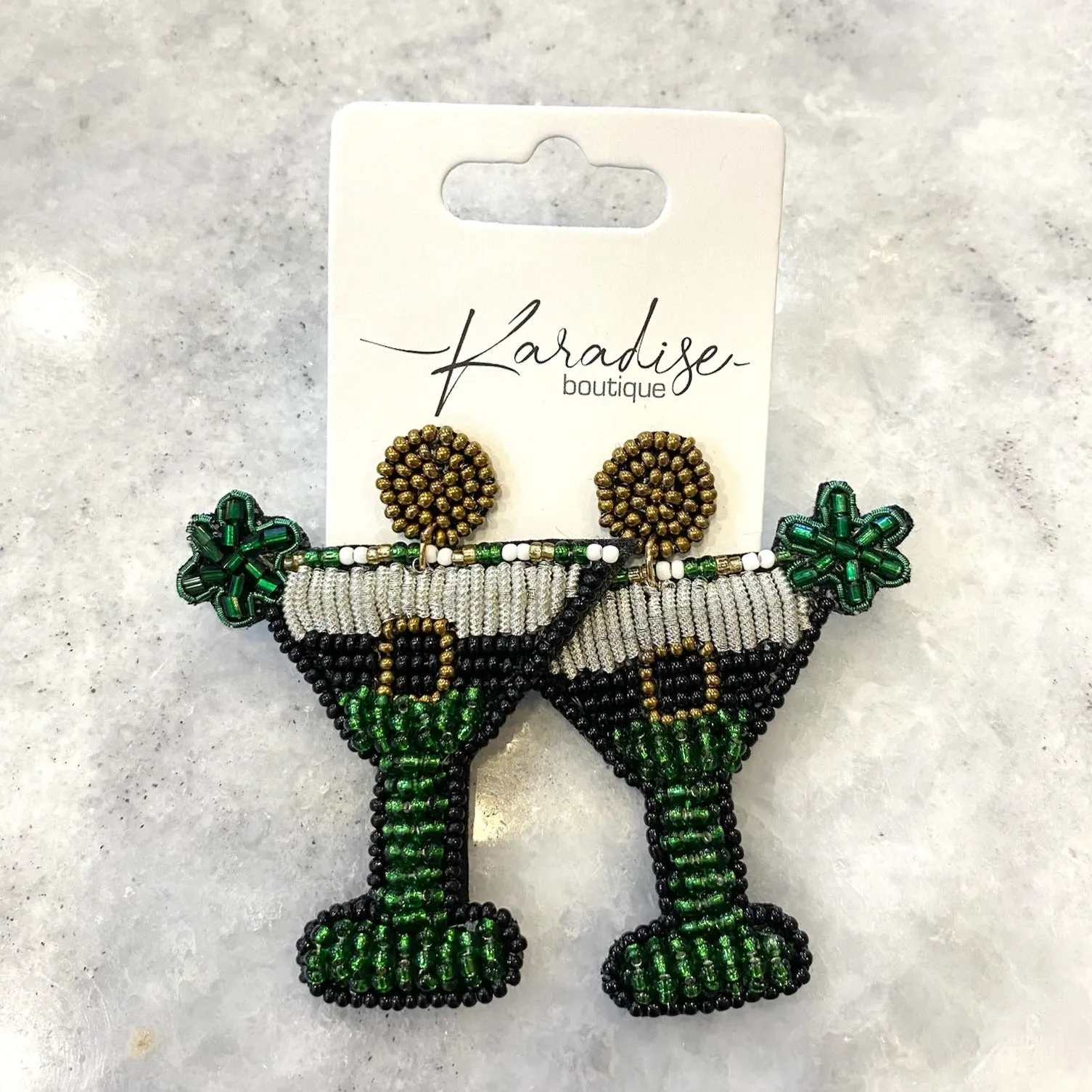 Green Cocktail Glass Beaded Earring