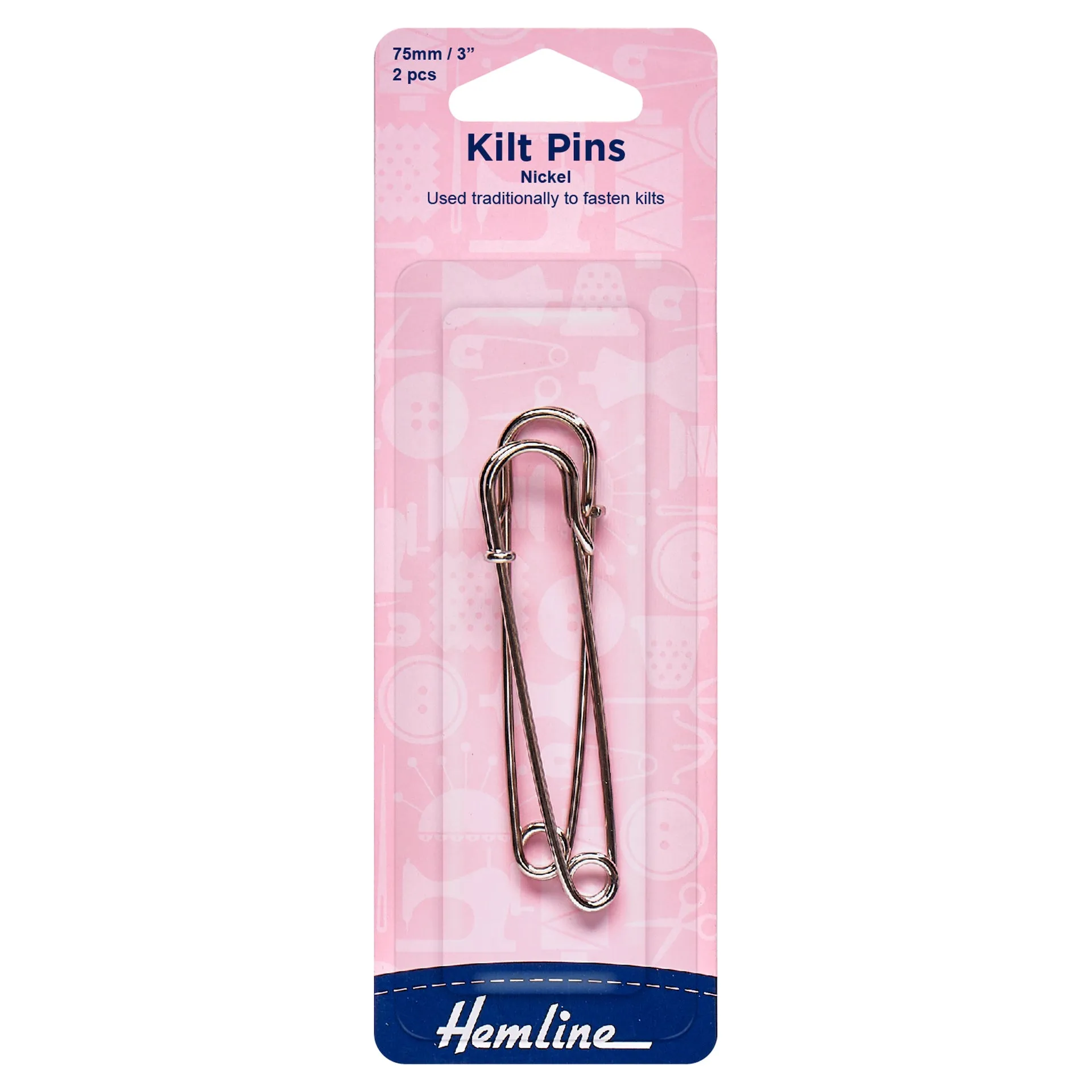 Hemline Kilt Pins: 75mm: Nickel: 2 Pieces