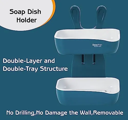 JIALTO Super Powerful Double Layers Self-Adhesive Soap Holder for Bathroom, Non-Drill Wall Mount Soap Case Magic Sticker Self Adhesive Soap Stand for Bathroom and Kitchen Wall Mounted Soap Stand