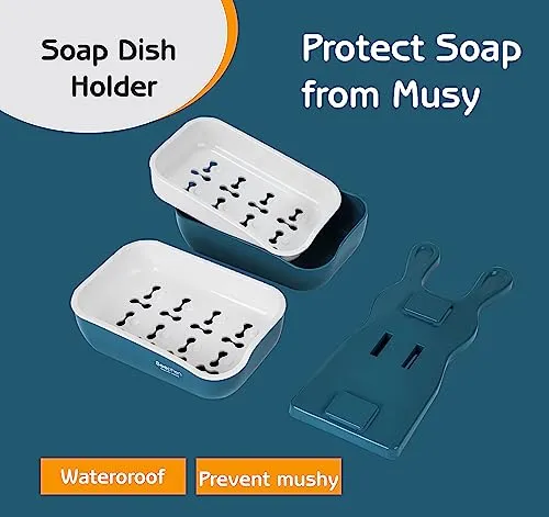 JIALTO Super Powerful Double Layers Self-Adhesive Soap Holder for Bathroom, Non-Drill Wall Mount Soap Case Magic Sticker Self Adhesive Soap Stand for Bathroom and Kitchen Wall Mounted Soap Stand